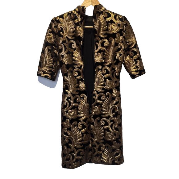 Alice + Olivia Inka Sequin Party Dress Black Velvet Gold Size 4 Party NYE - Picture 4 of 9